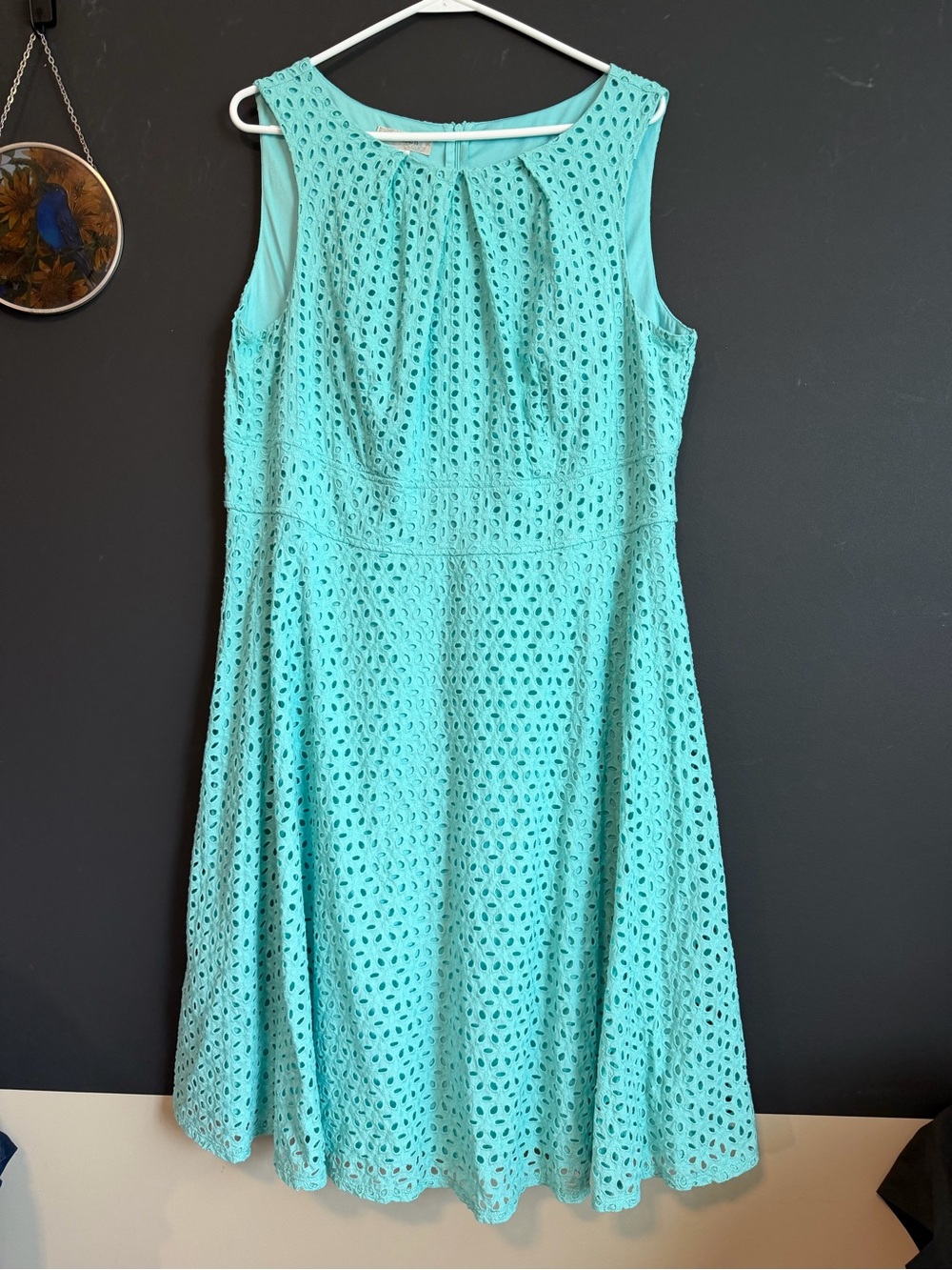 Dress Barn Sleeveless Eyelet Fit-and-Flare Dress in Aqua. Size 16